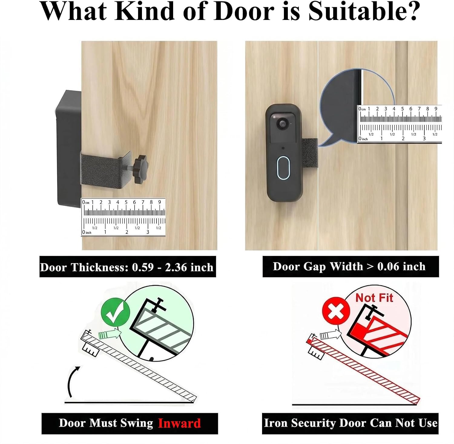 Blink Doorbell Mount, Anti-Theft Blink Video Doorbell Door Mount Bracket, No Drilling, Not Block Motion Sensor, Easy to Install, Fit for Video Doorbell 2nd Gen (Black)