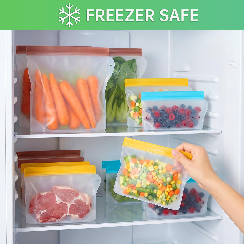 RLAVBL 1/2 Gallon Freezer Bags Reusable Food Storage Bags for Vegetable, Liquid, Snack, Meat, Sandwich, 10.2x7.87 Inch, 10 Pack