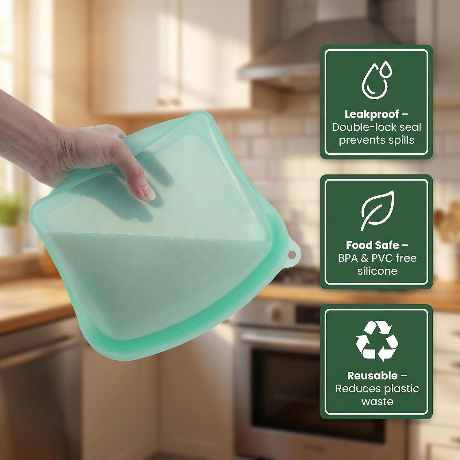 Reusable Silicone Food Storage Bags (Set of 4) - Leakproof Airtight Stand Up Bags for Freezer & Microwave - BPA Free Eco-Friendly Ziplock Bags for Meal Prep, Snacks & Fruit Storage
