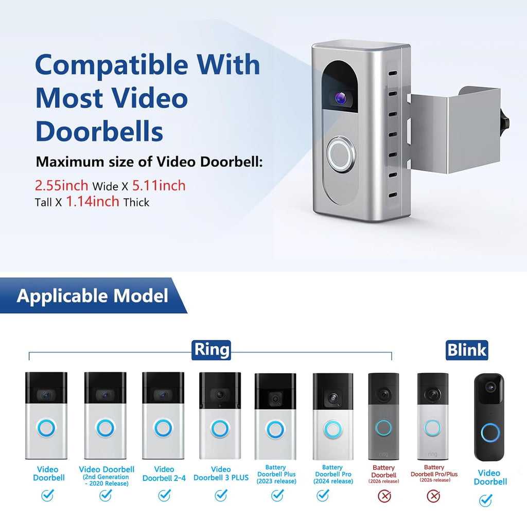 KIMILAR Anti-Theft Video Doorbell Mount Compatible with Ring/Blink Wireless Video Doorbell, Adjustable Mounting Bracket Accessories for Houses, Apartments, Businesses, Not for Blink 2nd Gen