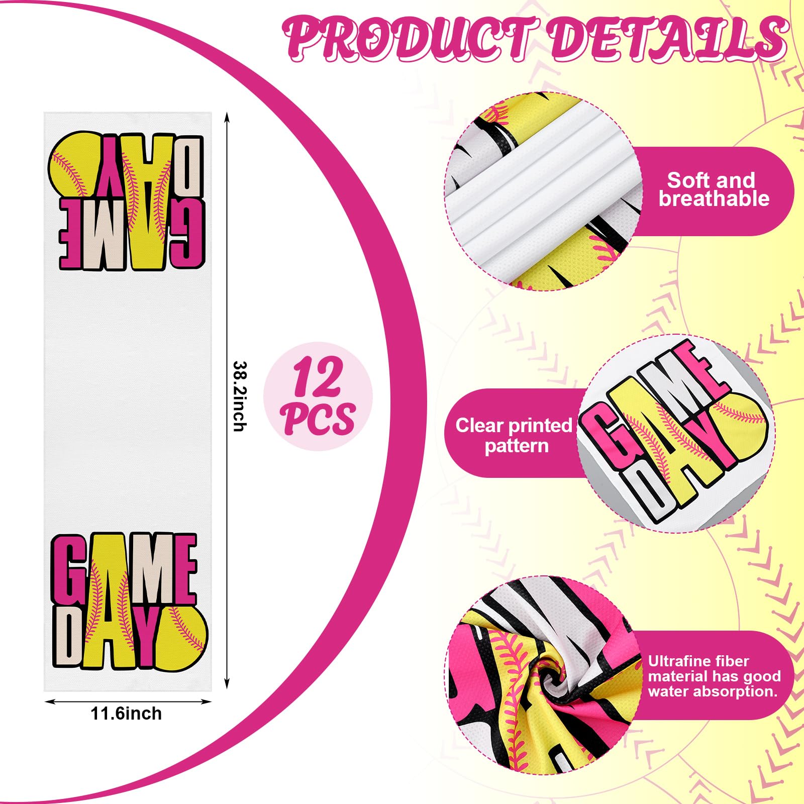 Tegeme 12 Counts Baseball Ice Cream Cooling Towels 40"x12" Sports Breathable Chilly Ice Fast Drying Towel Cool Training Sweat Rag for Coach Sport Party Favors Team Gift