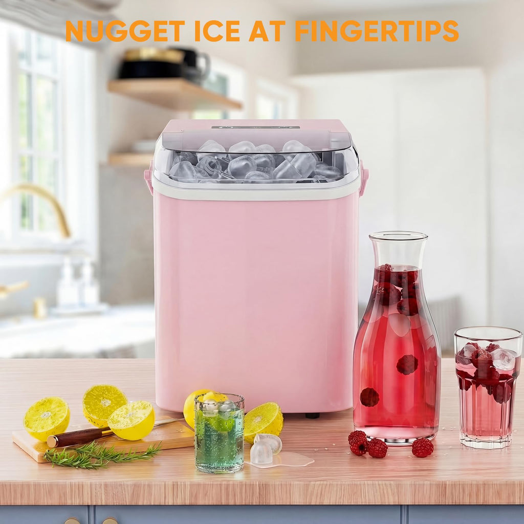 NEWBULIG Ice Makers Countertop with Handle, Portable Ice Machine, 9 Bullet Ice Cubes in 6 Mins, 26lbs in 24Hrs, Auto-Cleaning, with Basket and Scoop, for Home, Kitchen, RV, Camping,Black