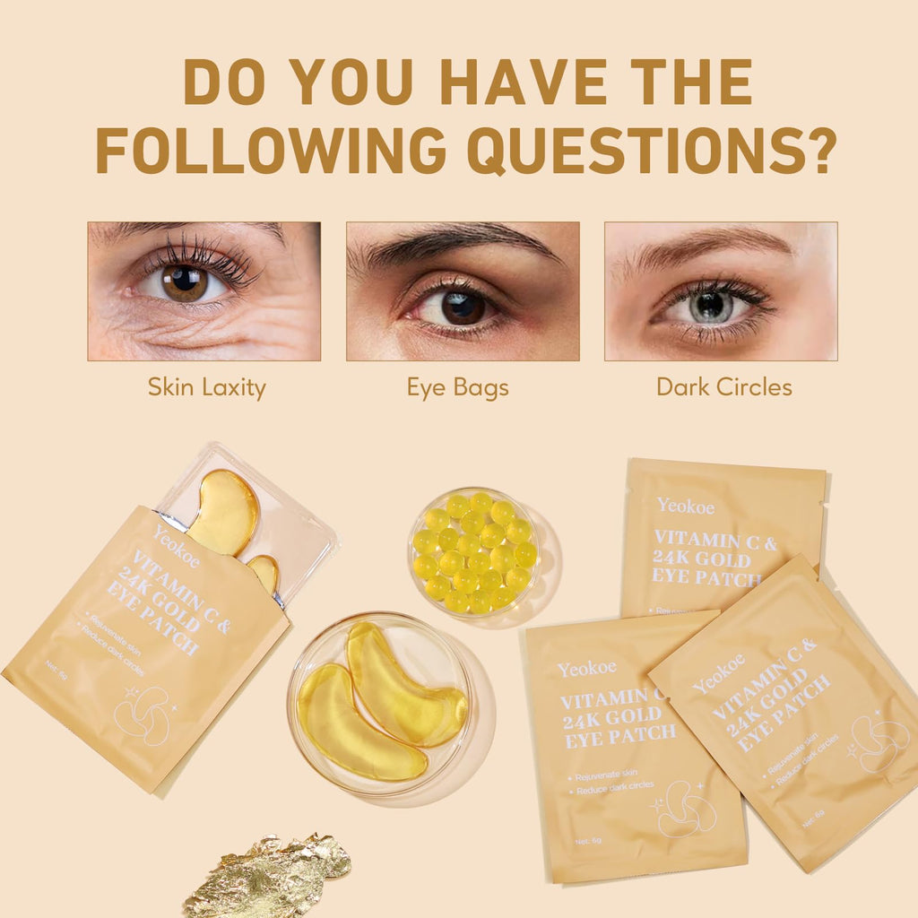 Yeokoe Under Eye Patches for Dark Circles,Eye Mask for Puffy Eyes With Collagen,Retinol,Vitmin C,Hyaluronic Acid and Niacinamide Face Masks Skincare Spa Gifts for Woman 20Pairs