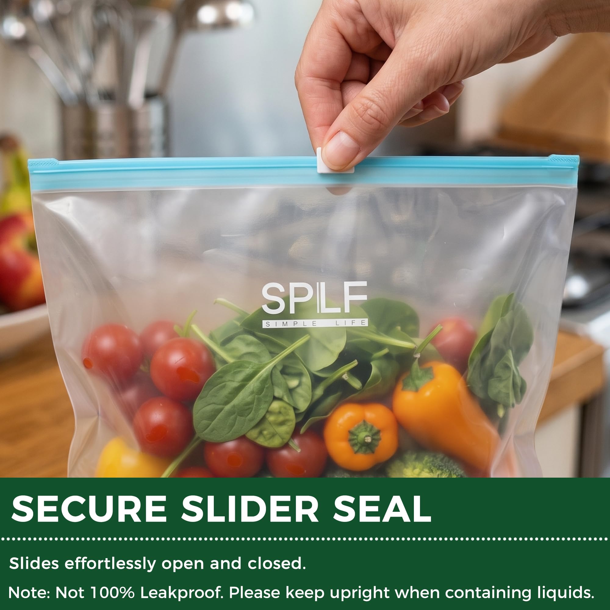SPLF 20 Pack Reusable Slider Quart Freezer Bags Dishwasher Microwave Safe, BPA Free Leakproof Quart Slider Food Storage Bags, Containers for Fruits, Veggies, Sandwich, Snack, Travel Item