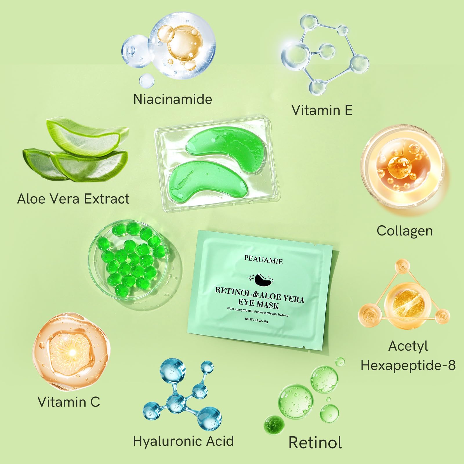 PEAUAMIE Under Eye Patches Collagen and Peptide Eye Mask for Dark Circles and Puffiness,Face Mask Skin Care Products 30 Pairs