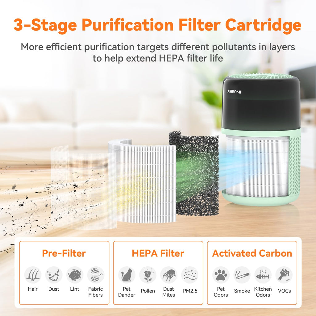 AIRROMI HEPA Air Purifier for Bedroom&Home,Pet Air Purifier for Home Pets,Removes Pet Odor,Cat Litter Smell,Dust,Smoke&Allergies,Quiet Room Air Purifier with Scents,360°Air Cleaner,A2005 Black