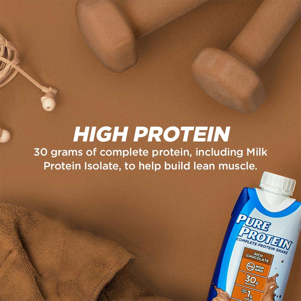 Pure Protein Chocolate Protein Shake | 30g Complete Protein | Ready to Drink and Keto-Friendly | Vitamins A, C, D, and E plus Zinc to Support Immune Health | 11 Fl Oz (Pack of 4)