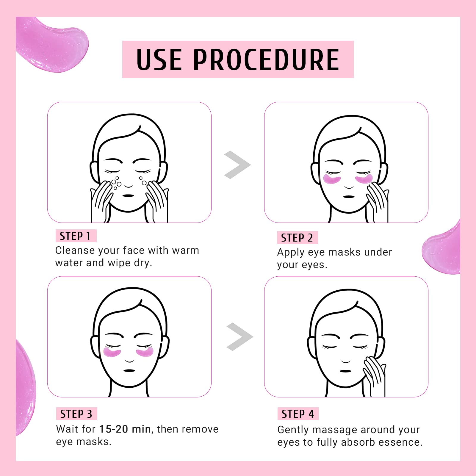 PEAUAMIE Under Eye Patches Collagen and Peptide Eye Mask for Dark Circles and Puffiness,Face Mask Skin Care Products 30 Pairs