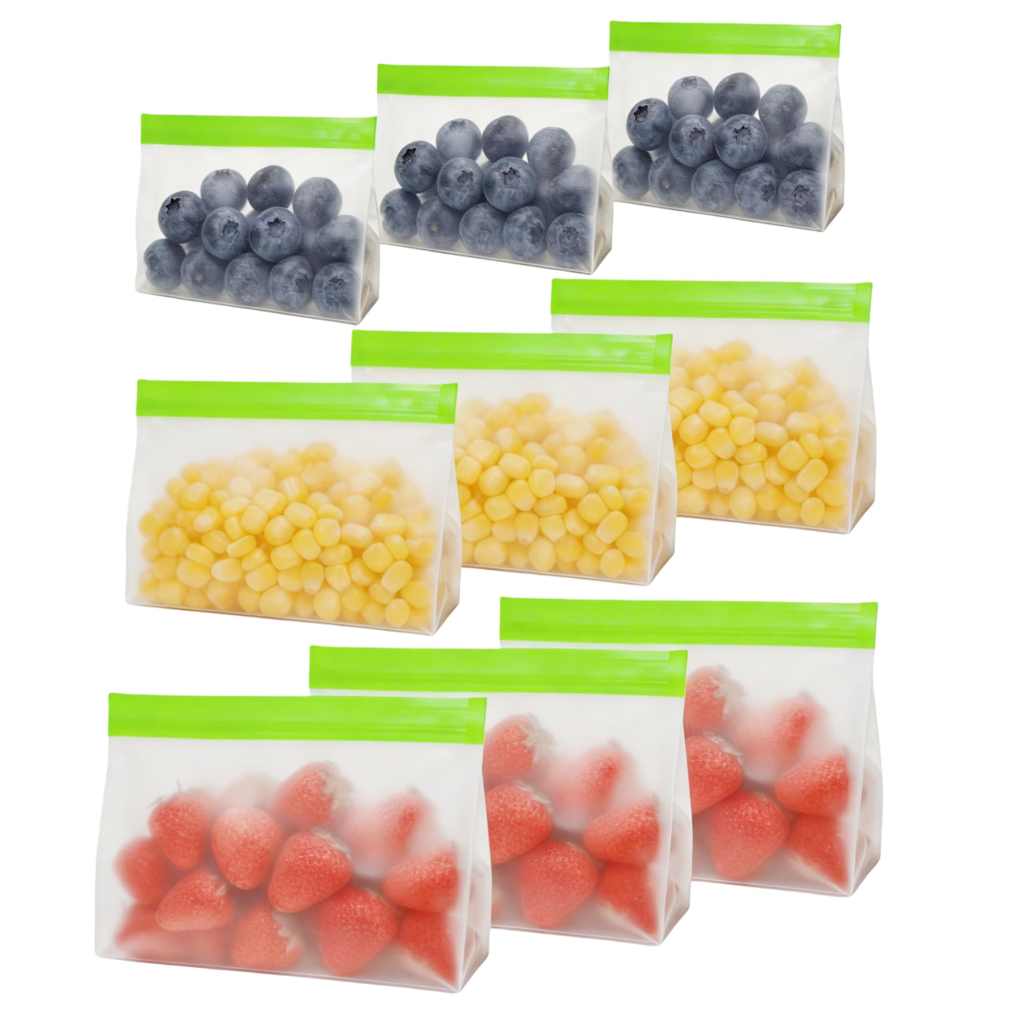 PABCK 9 Pcs Reusable Silicone Produce Freezer Bags Self Seal Green 3S+3M+3L | Stand Up Freezer Food Storage Bags Leakproof Resealable Bag for Sandwich Smell Proof Fridge Organization for Lunch Travel