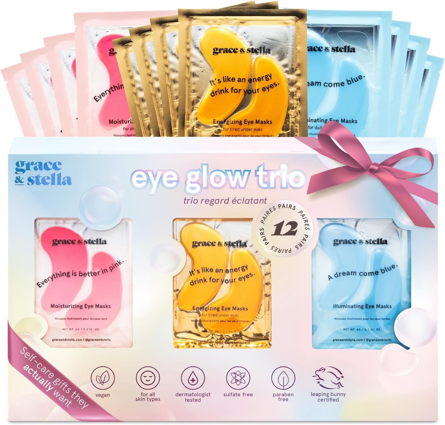 grace & stella Award Winning Under Eye Mask Reduce Dark Circles, Puffy Eyes, Undereye Bags, Wrinkles, Gel Under Eye Patches, Small Gifts for Women, Gifts Under 10 Dollars, Vegan (6 Pairs, Blue)