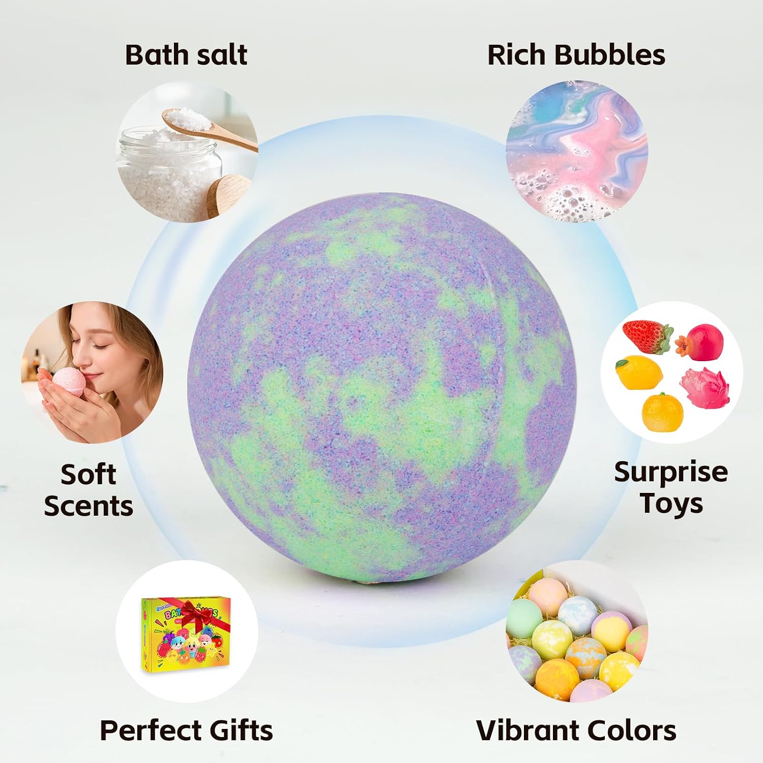 Bath Bombs for Kids with Toys Inside, 12 Pack Kids Bath Bombs with Fruit Food Toys, Surprise Colorful Bubble Spa Fizzies Ball with Bath Toys, Christmas Birthday Gifts for Girls & Boys