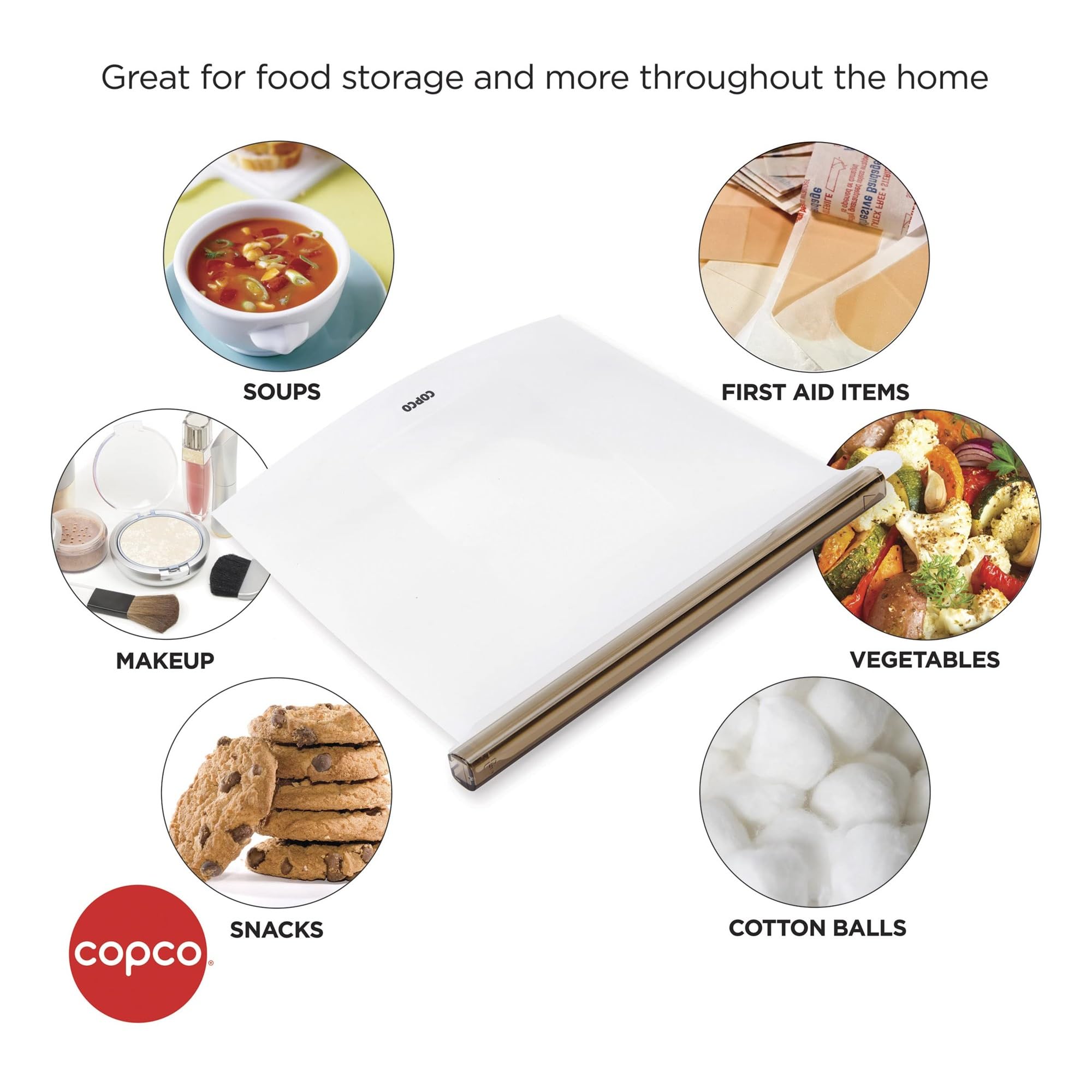 Copco Silicone Food Grade Reusable Storage Bag, Clear (Medium), Reduce Single-Use Plastic, Air-Tight, Leakproof, Dishwasher-Safe, Eco-friendly, 33.8 Ounce, Clear