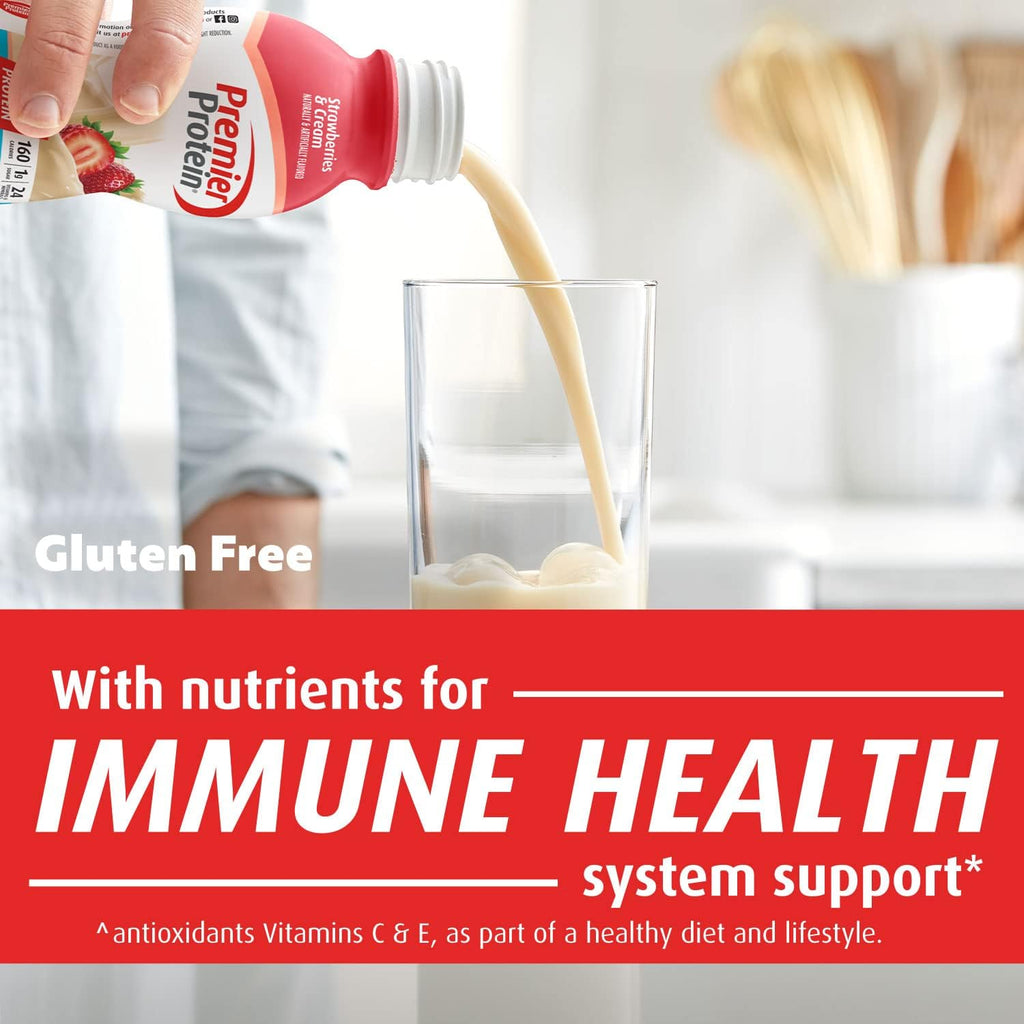 Premier Protein Shake, Vanilla & Strawberries, 30g Protein, 1g Sugar, 24 Vitamins & Minerals, 12 Pack Bundle