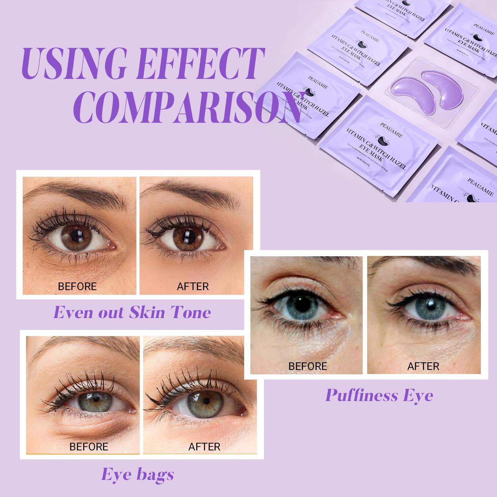 PEAUAMIE Under Eye Patches Collagen and Peptide Eye Mask for Dark Circles and Puffiness,Face Mask Skin Care Products 30 Pairs