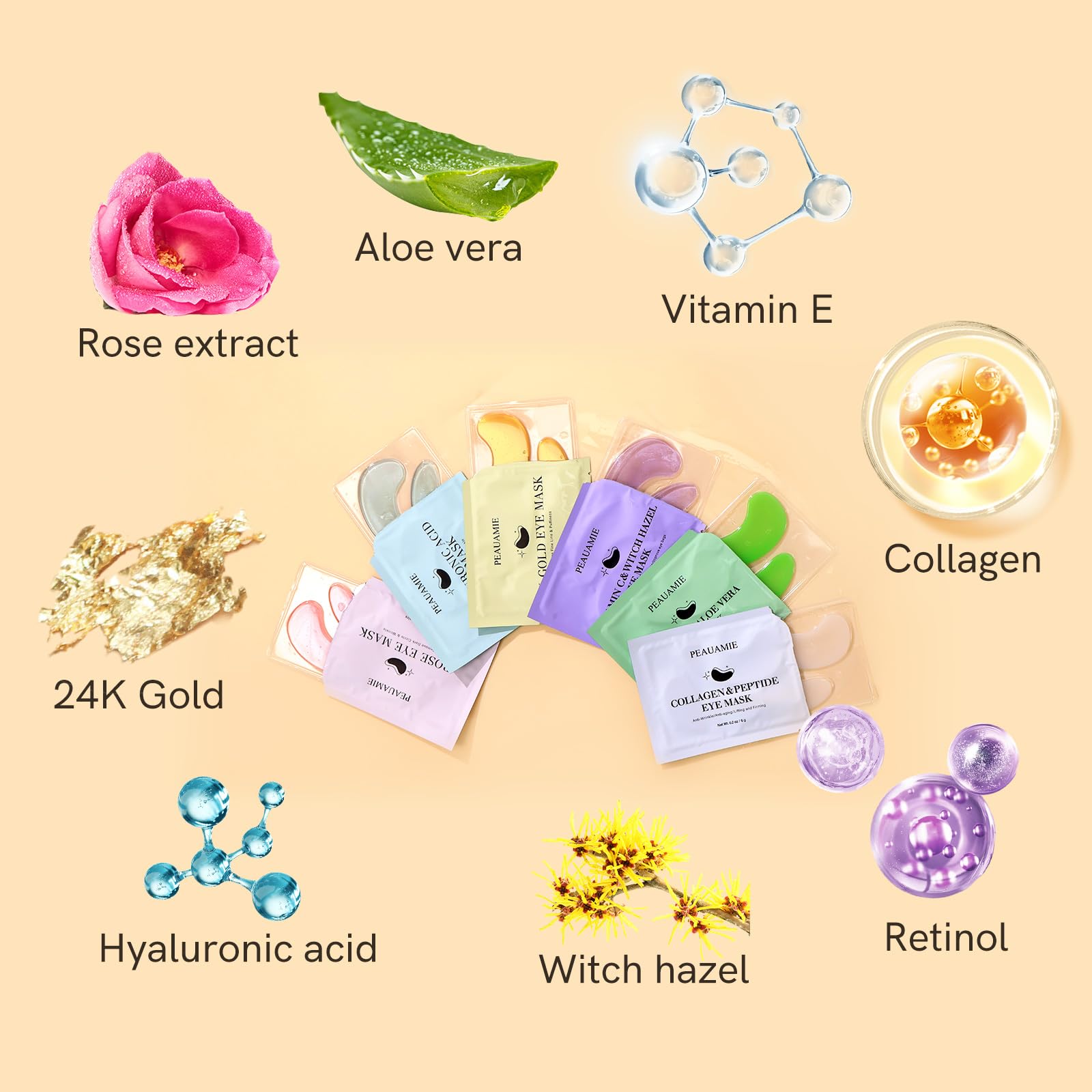 PEAUAMIE Under Eye Patches Collagen and Peptide Eye Mask for Dark Circles and Puffiness,Face Mask Skin Care Products 30 Pairs