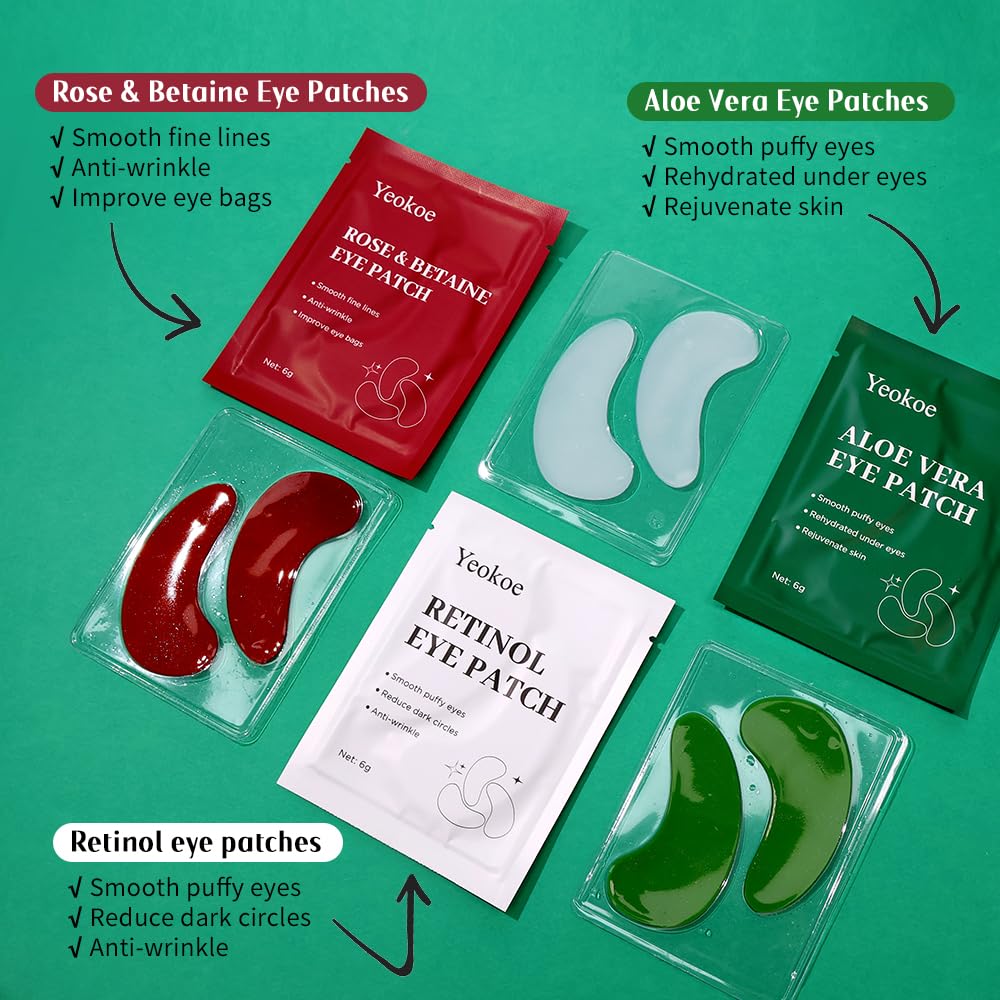 Yeokoe Under Eye Patches for Dark Circles,Eye Mask for Puffy Eyes With Collagen,Retinol,Vitmin C,Hyaluronic Acid and Niacinamide Face Masks Skincare Spa Gifts for Woman 20Pairs