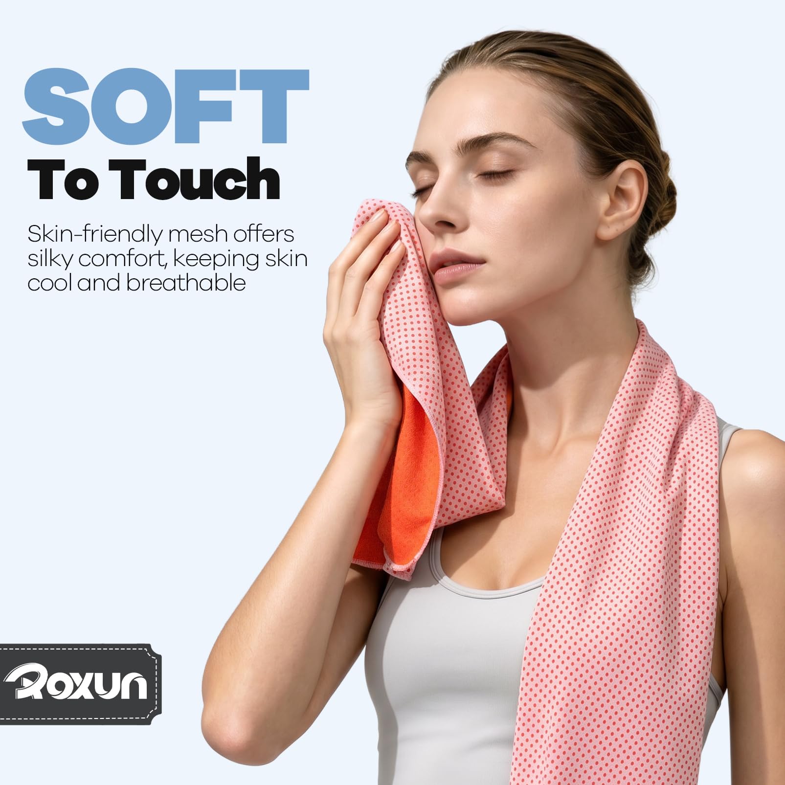 ROXUN Cooling Towels, 4 Pack (40''x12'') Chilly Ice Rags for Neck and Face | Gray+Blue+Green+Black, Soft Breathable, Sports and Outdoor Workouts, Comes with Storage Bags & Carabiners