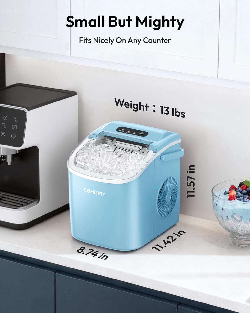 EUHOMY Countertop Ice Maker Machine with Handle, 26lbs in 24Hrs, 9 Ice Cubes Ready in 6 Mins, Auto-Cleaning Portable Ice Maker with Basket and Scoop, for Home/Kitchen/Camping/RV. (Black)