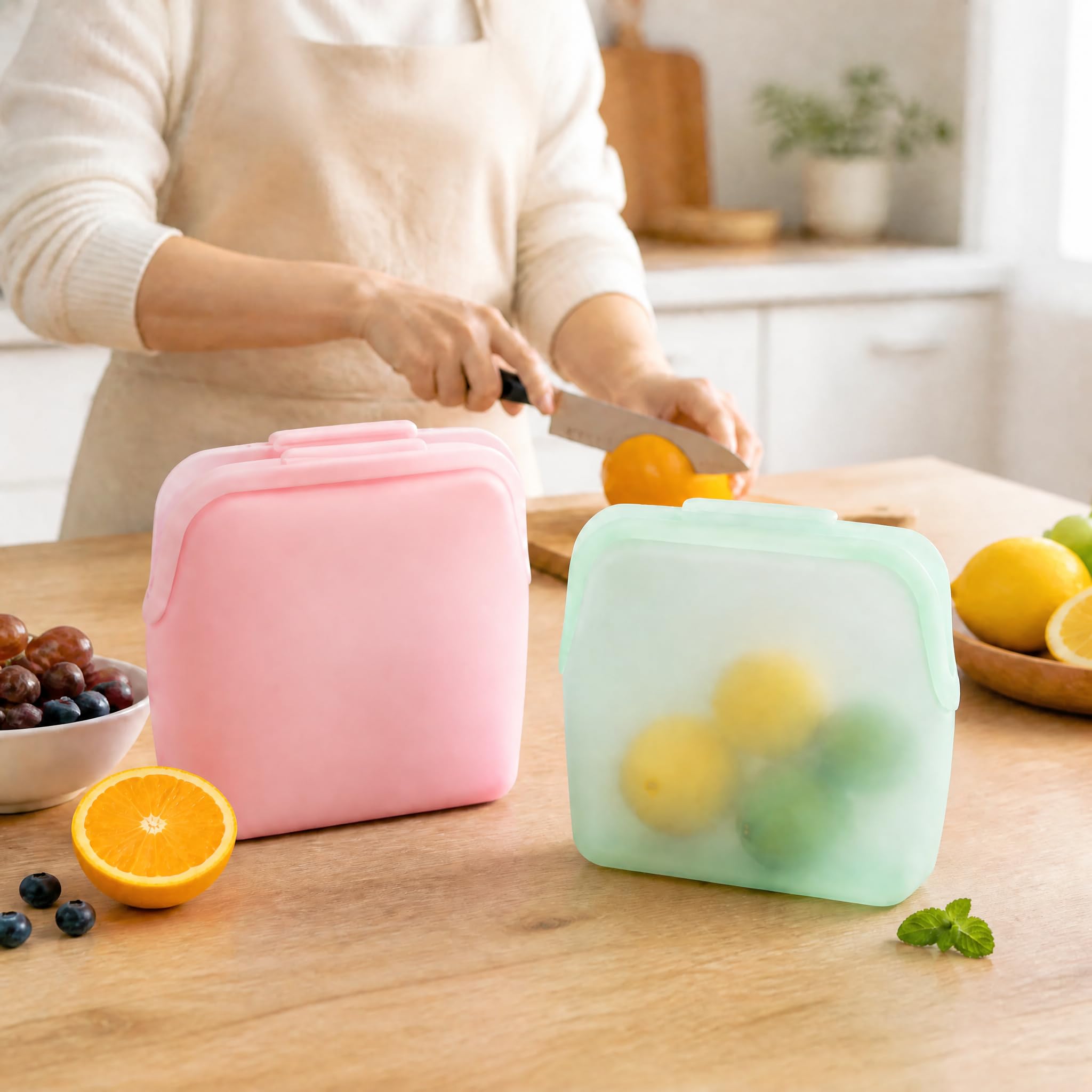 STHF Everbag Reusable Silicone Food Storage Bags — Leak‑Proof, Upright Freezer & Sous‑Vide Safe, Odor‑Proof, High‑Temperature Resistant Food Storage Bags (rectangle)