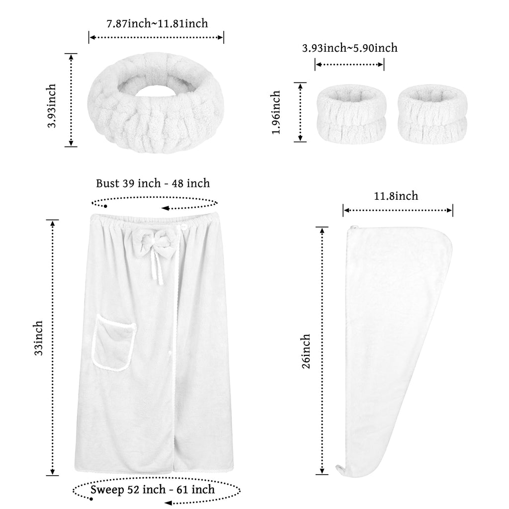 Towel Wrap Women Shower Robe Adjustable Closure Bathrobe with Hair Drying Towel & Spa Wraps
