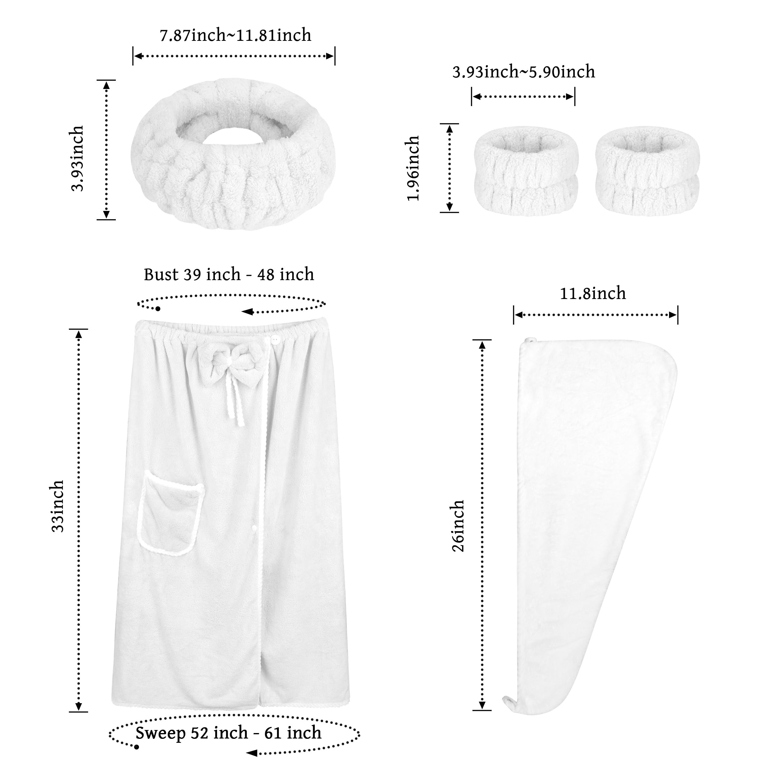 Towel Wrap Women Shower Robe Adjustable Closure Bathrobe with Hair Drying Towel & Spa Wraps
