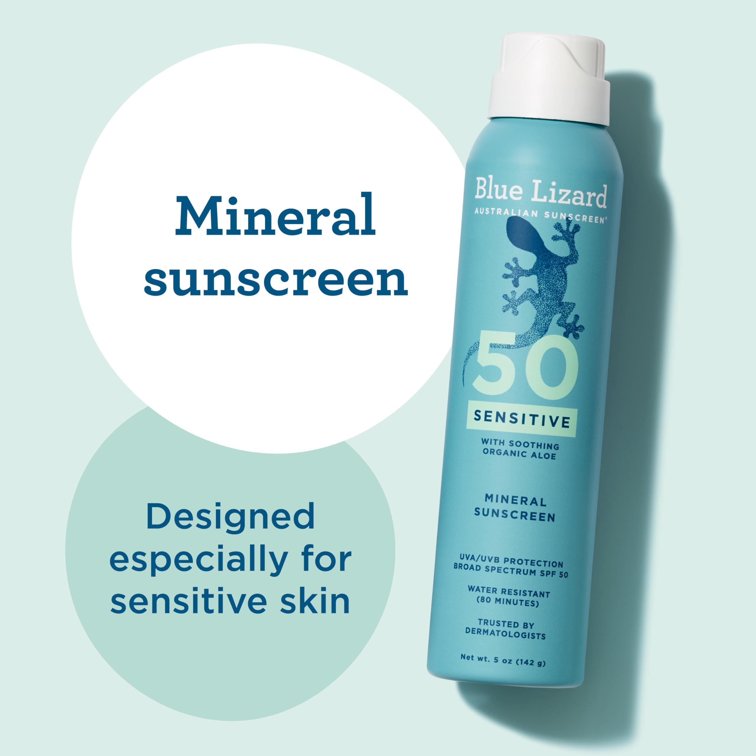BLUE LIZARD Sport Mineral Sunscreen Spray SPF 50+, Dermatologist-Recommended Brand, Broad-Spectrum UVA/UVB Protection, Water-Resistant, Zinc Oxide Formula, Vegan, 5 fl oz