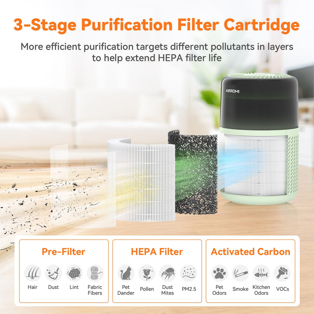 AIRROMI HEPA Air Purifier for Bedroom&Home,Pet Air Purifier for Home Pets,Removes Pet Odor,Cat Litter Smell,Dust,Smoke&Allergies,Quiet Room Air Purifier with Scents,360°Air Cleaner,A2005 Black