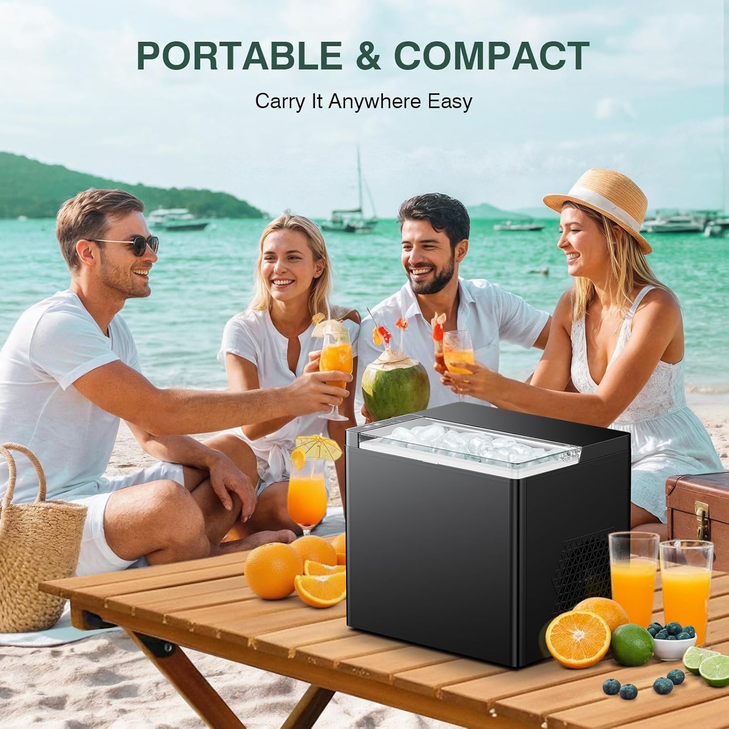 Countertop Ice Makers Machine, Portable Ice Machine Producing 9 Ice Cubes Within 6 Mins, Bullet Ice Available in Two Sizes(S/L), Compact Mini Ice Maker Appliance for Home Kitchen Camping (Soot)