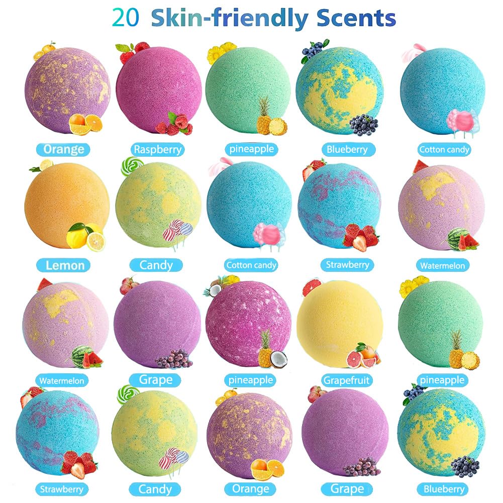 Kids Bath Bombs with Surprise Inside, 20 Pack Bring Dog and cat Toys Gift Set, Natural Organic Bubble Bath Foam Bath