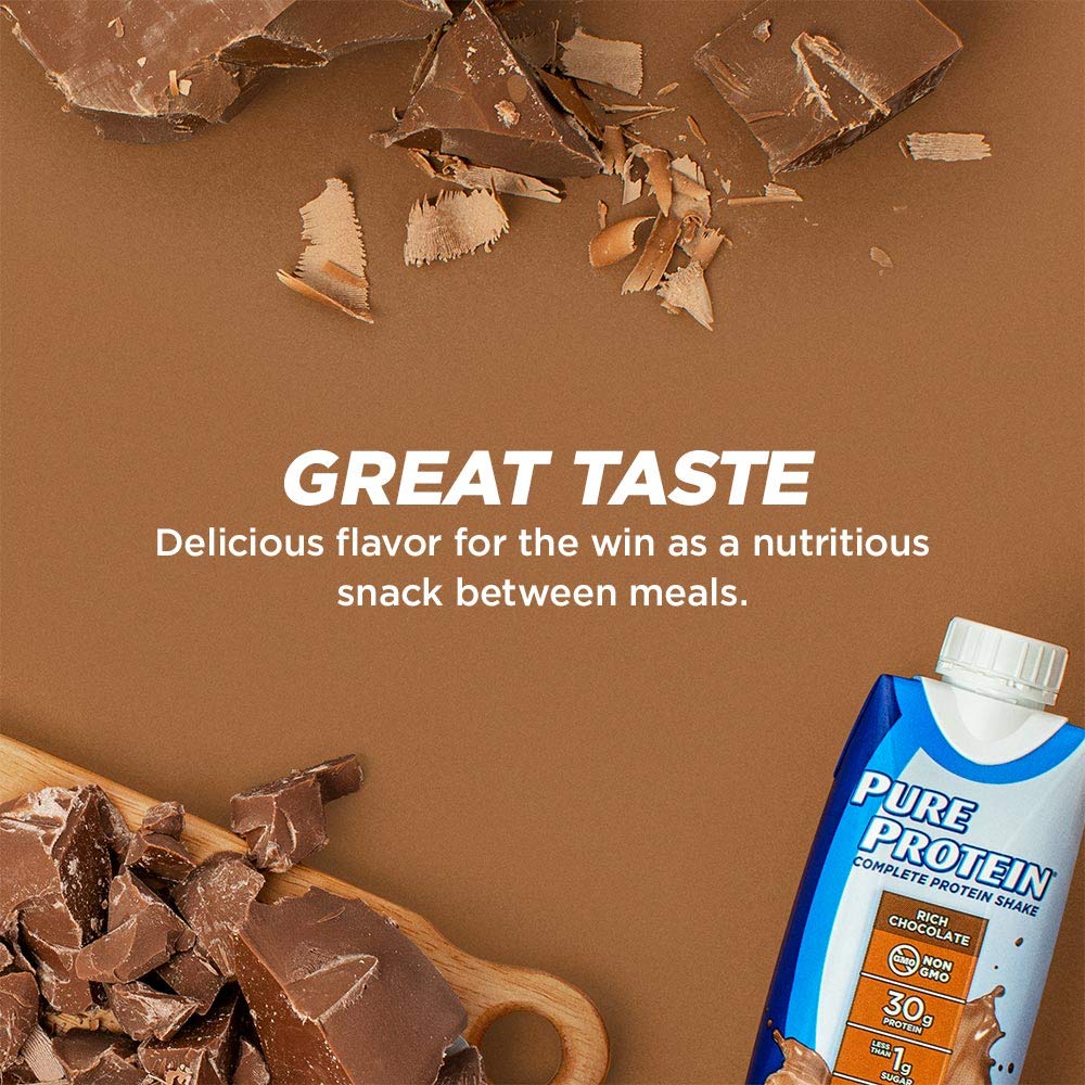 Pure Protein Chocolate Protein Shake | 30g Complete Protein | Ready to Drink and Keto-Friendly | Vitamins A, C, D, and E plus Zinc to Support Immune Health | 11 Fl Oz (Pack of 4)
