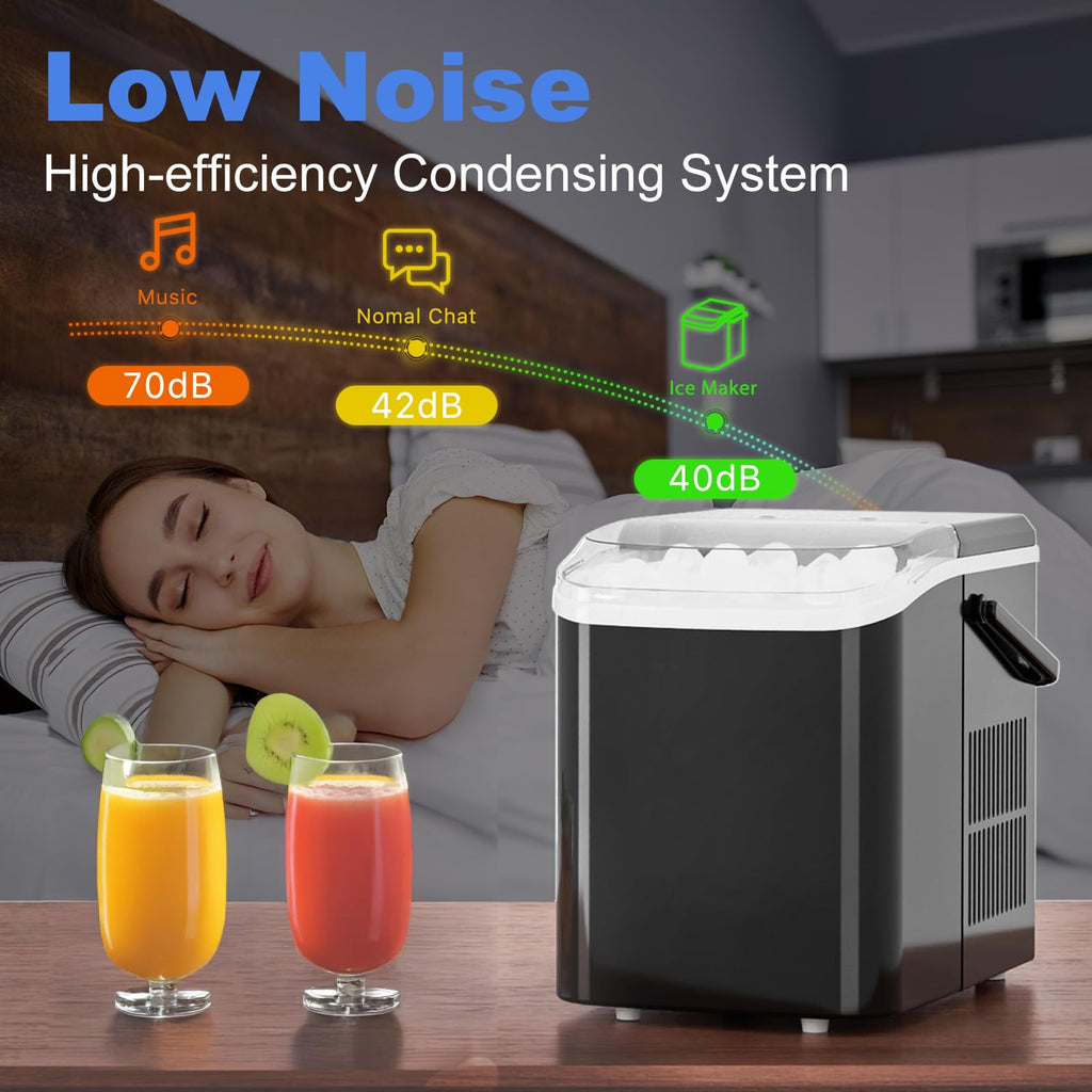 NEWBULIG Ice Makers Countertop with Handle, Portable Ice Machine, 9 Bullet Ice Cubes in 6 Mins, 26lbs in 24Hrs, Auto-Cleaning, with Basket and Scoop, for Home, Kitchen, RV, Camping,Black