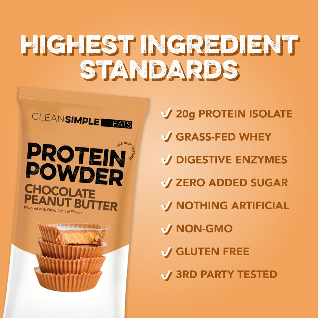 Clean Simple Eats Whey Isolate Protein Powder, Variety Pack, Naturally Sweetened, Zero Added Sugar, 20g 100% GrassFed Protein Powder with Digestive Enzymes, GlutenFree, Non GMO, 10 Single Serve Pack