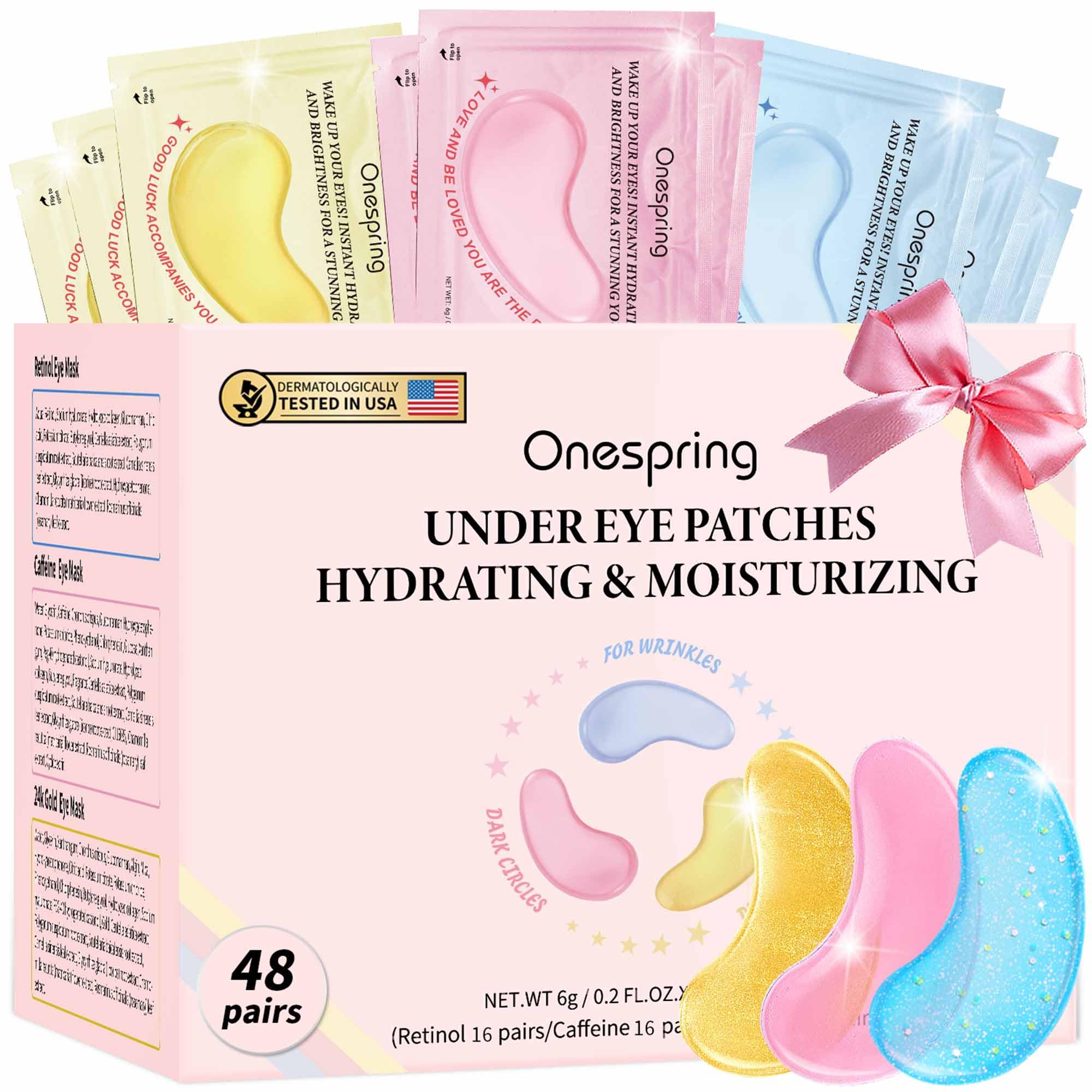 Onespring Eye Masks, Under Eye Patches for Puffiness, Retinol Collagen Eye Gel Pads, Reduce Wrinkles, Eye Bags & Dark circles - Face Mask Skincare, Anti Aging & Moisturizer, 24 Pairs