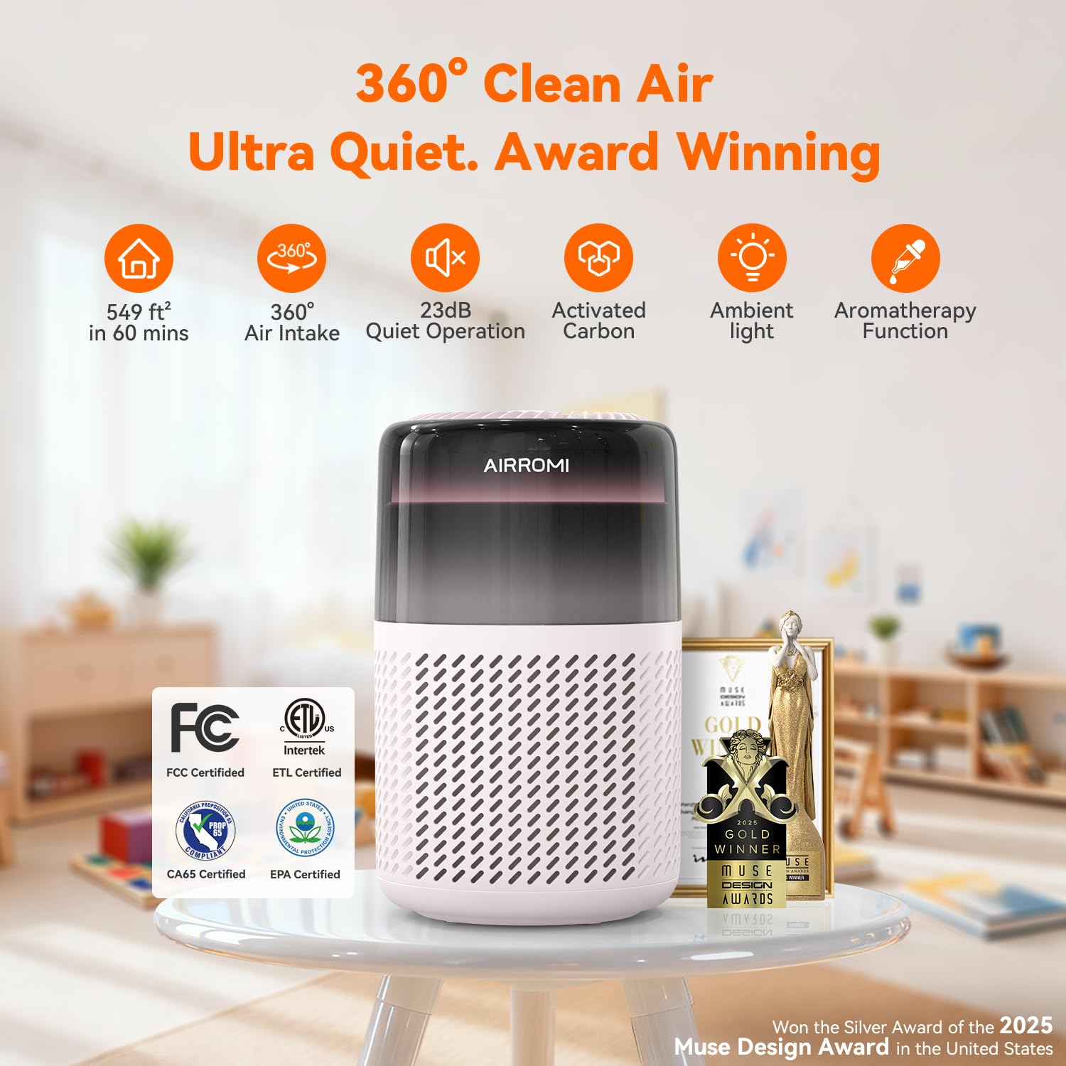 AIRROMI HEPA Air Purifier for Bedroom&Home,Pet Air Purifier for Home Pets,Removes Pet Odor,Cat Litter Smell,Dust,Smoke&Allergies,Quiet Room Air Purifier with Scents,360°Air Cleaner,A2005 Black