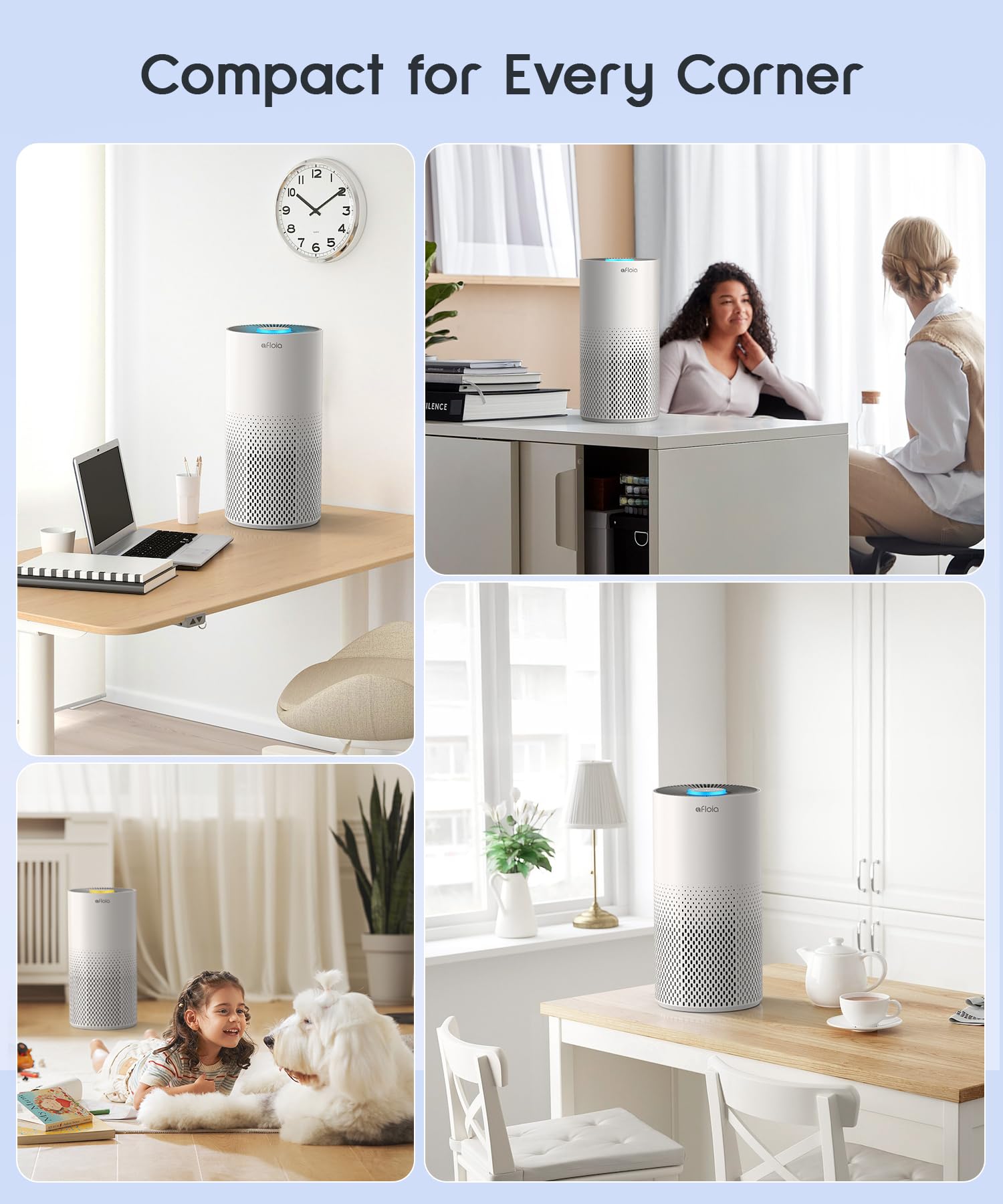 Afloia Air Purifiers for Home Bedroom Large Room Up to 1076 Ft², 3-Stage Filter Cleaner Odor Eliminator, Remove Pets Dust Dander Hair Allergy Mold Pollen Smoke Smell, Quiet 22 dB, 7 Colors Night Light
