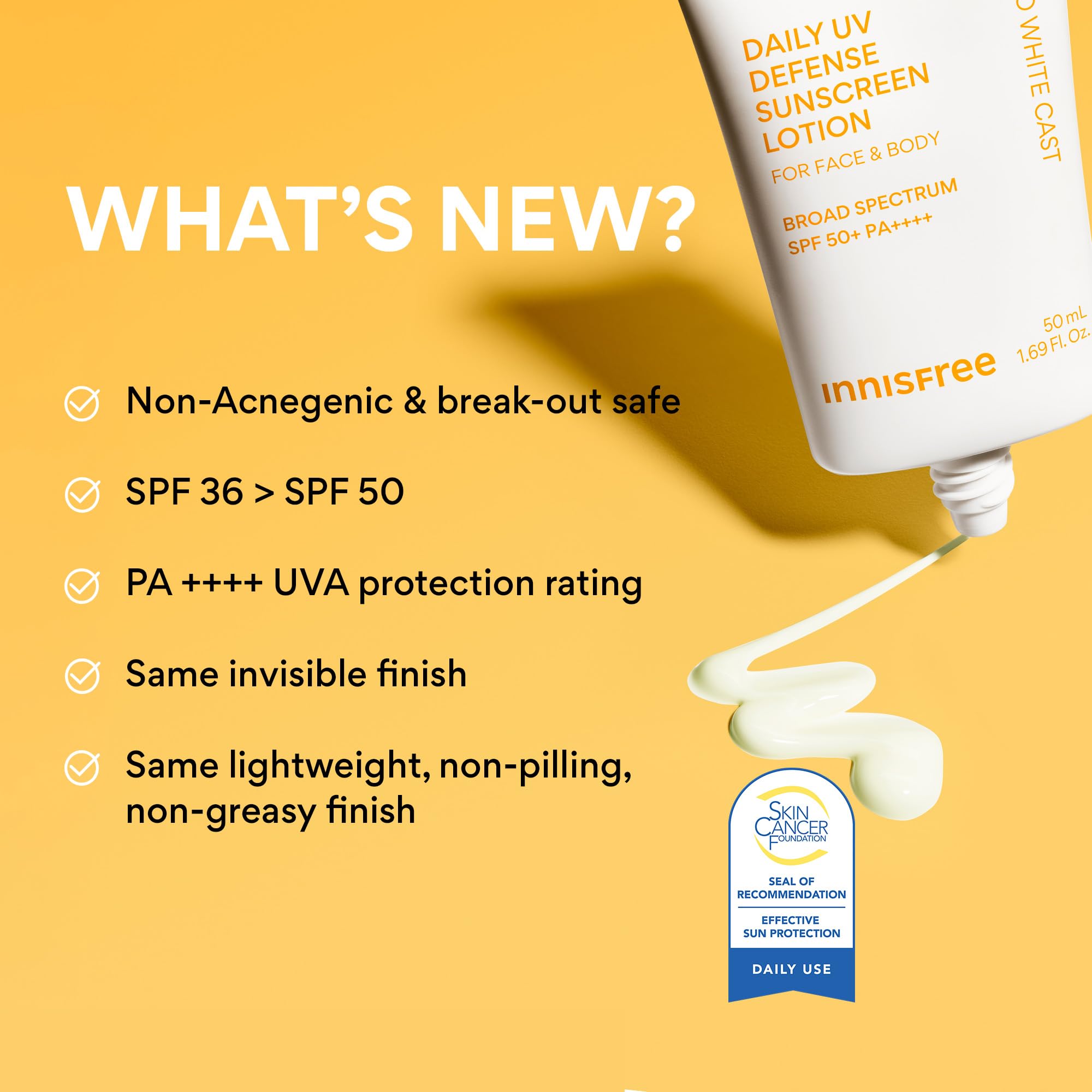 innisfree Daily UV Defense SPF 50+ PA++++ Korean Face & Body Sunscreen, Broad Spectrum, Invisible Finish, No White Cast, Lightweight, Hydrating