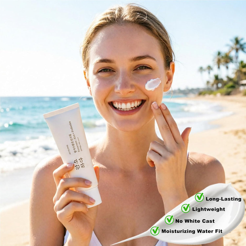 Korean Rice Sunscreen SPF 50+ Broad Spectrum PA++++, 1.7 oz | No White Cast, Lightweight Mineral Formula, Probiotics, All Skin Types