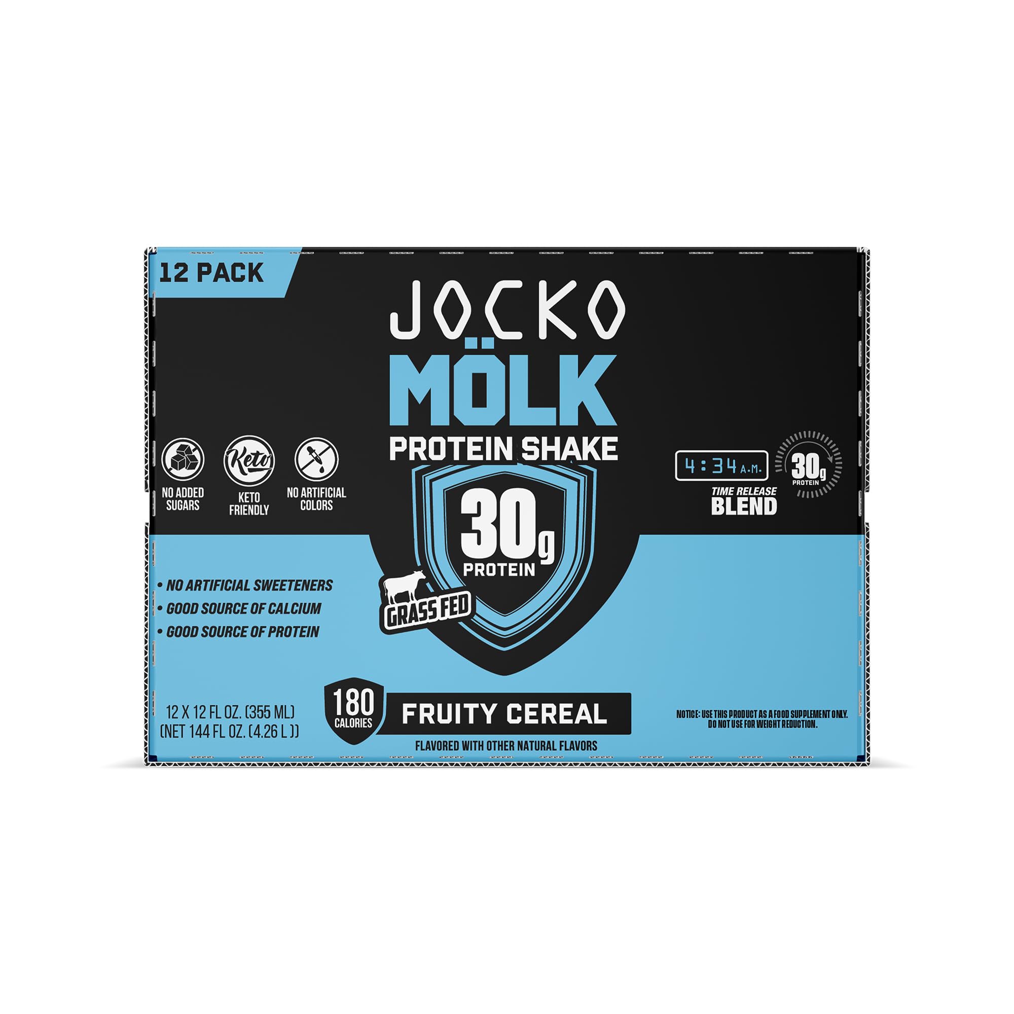 Jocko Mölk 30g Grass Fed Protein Shakes – No Added Sugar Protein Drinks KETO Friendly - Ready to Drink 12 FL Oz (Pack of 12) Chocolate