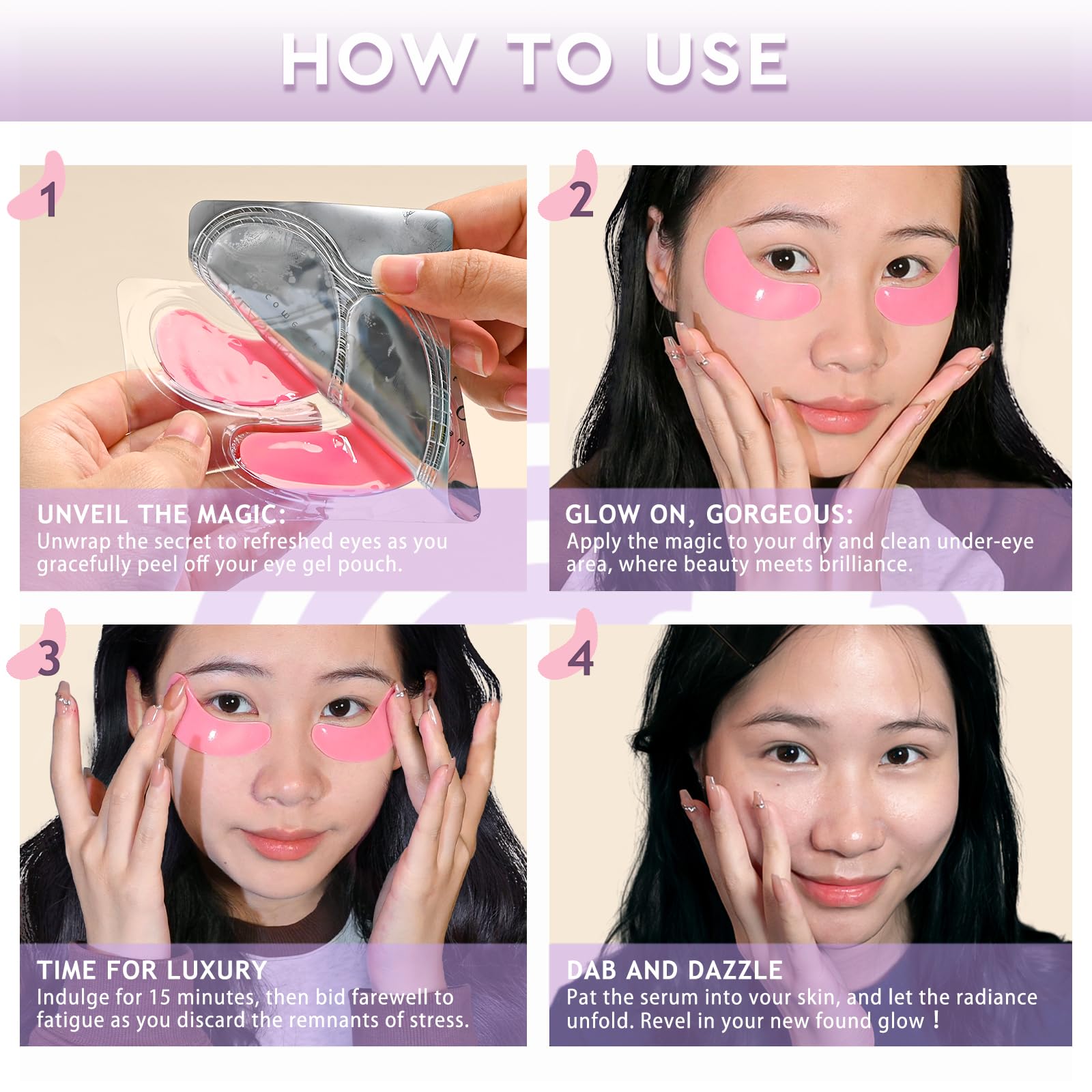 Eye Patches Under Eye Mask Skincare Hyaluronic Acid Under Eye Patches for Teen Girls Puffy Eyes and Dark Circles 24k Gold,Hyaluronic Acid,Rose,Eye Mask Pads Bag Treatment Skin Care(30Pairs)