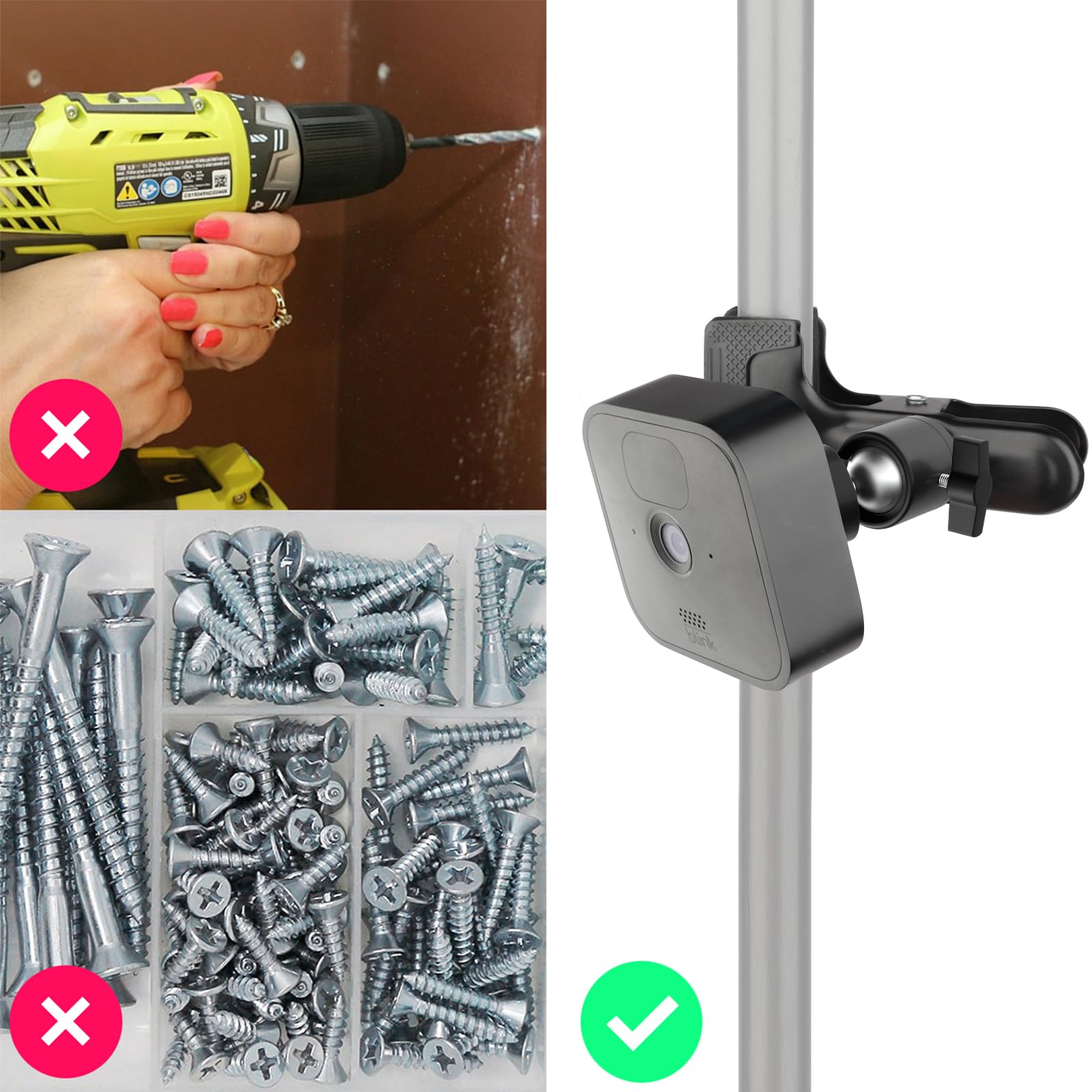 iTODOS 2 Pack Flexible Clip Clamp Mount - Compatible with Blink Mini, Outdoor (3rd Gen) XT3, XT, XT2, Indoor - 8 Inch Flexible Gooseneck Arm - Attach Camera Anywhere