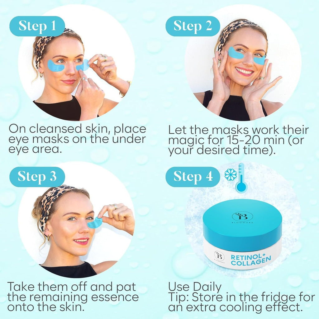 BLOOMORA Green Tea Under Eye Patches (30 Pairs), Cooling Eye Mask for Puffy Eyes & Dark Circles, Soothing & Hydrating Gel Pads, Revitalizing Under Eye Care & Skincare Gifts for Women