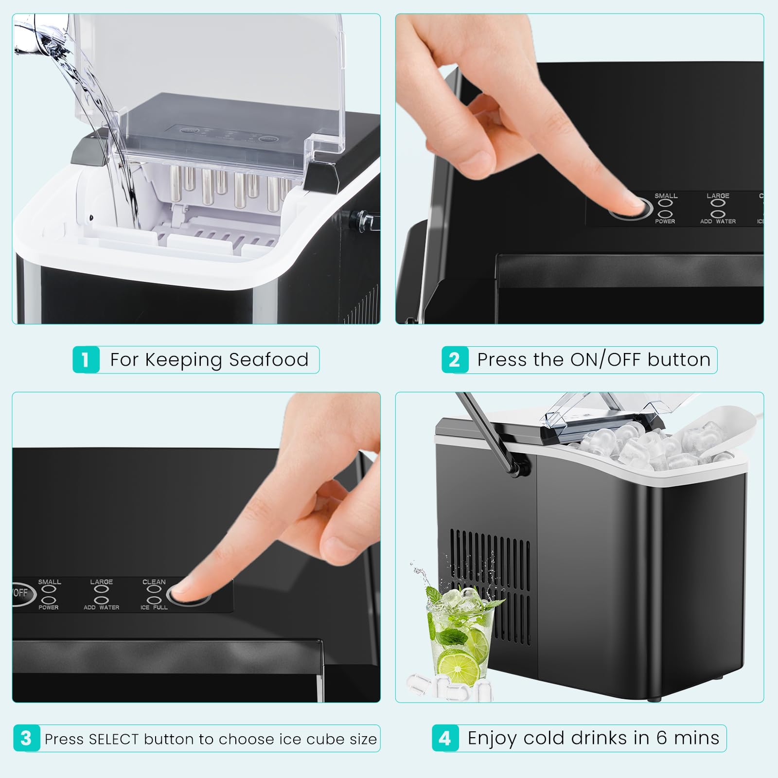 OLIXIS Countertop Ice Maker Machine with Handle, Auto-Cleaning Portable Ice Maker with Basket & Scoop, 26lbs in 24Hrs & 9 Cubes in 6 Mins, 2 Cube Sizes, for Home Party Camping RV, Black