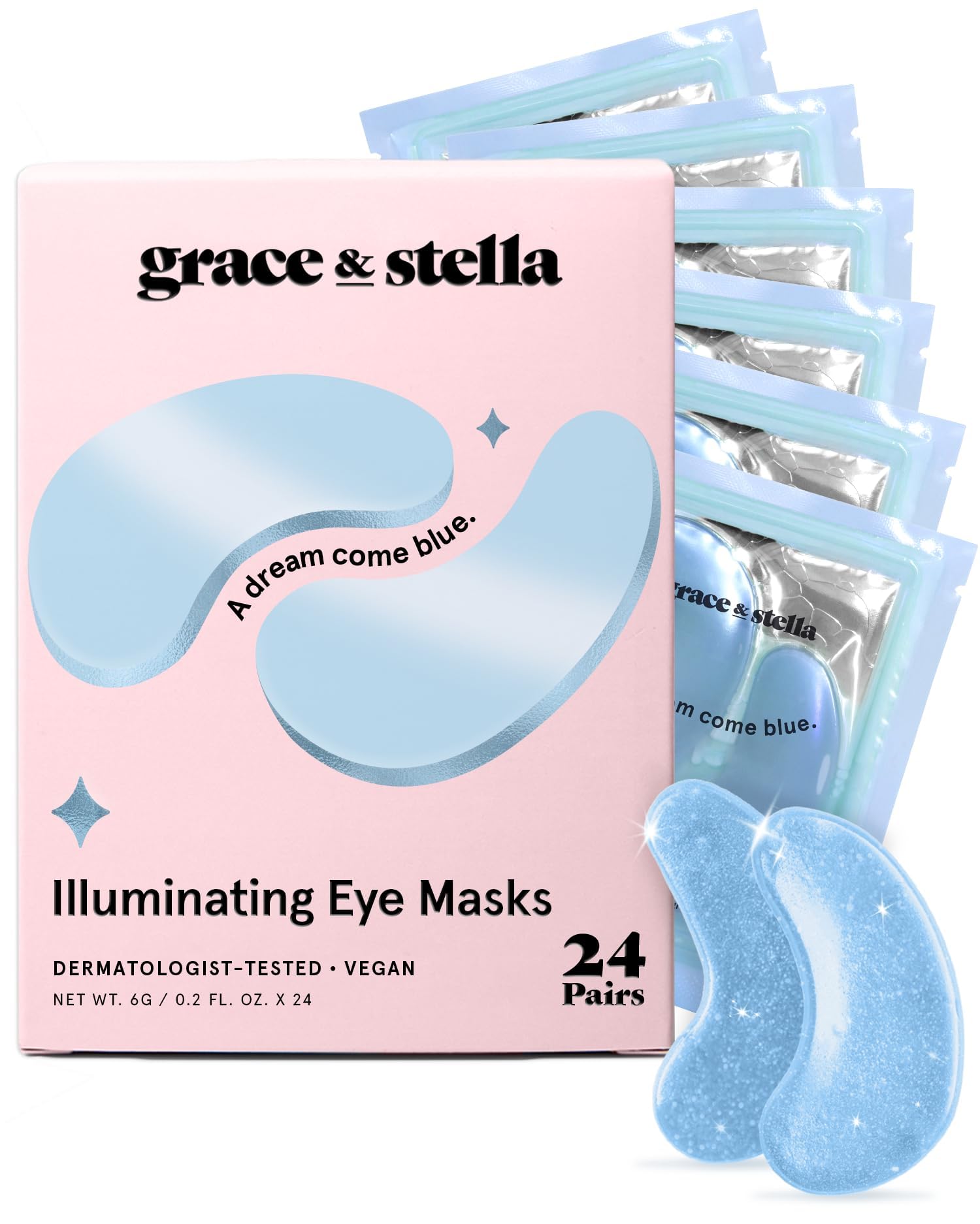 grace & stella Award Winning Under Eye Mask Reduce Dark Circles, Puffy Eyes, Undereye Bags, Wrinkles, Gel Under Eye Patches, Small Gifts for Women, Gifts Under 10 Dollars, Vegan (6 Pairs, Blue)