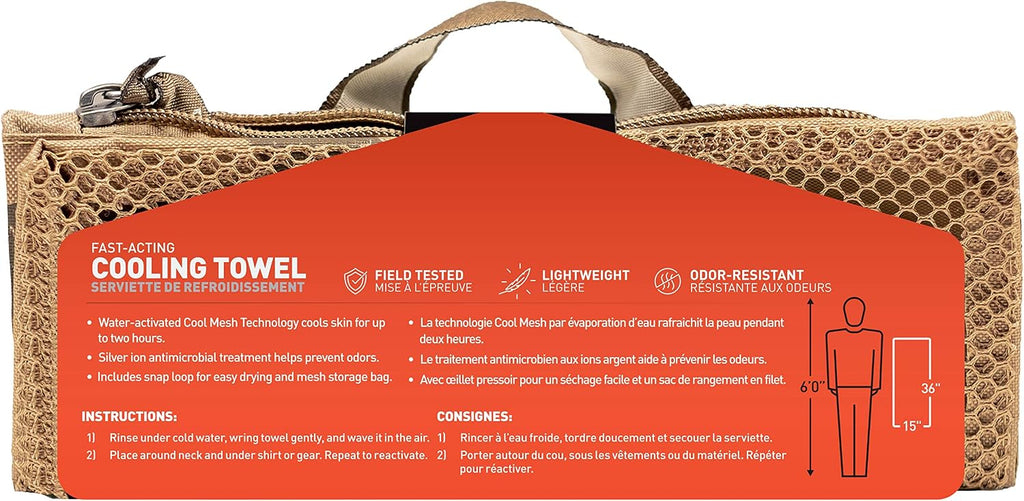 GEAR AID Fast Acting Cooling Towel for Fitness, Sports and Outdoors, 15”x36”, Coyote