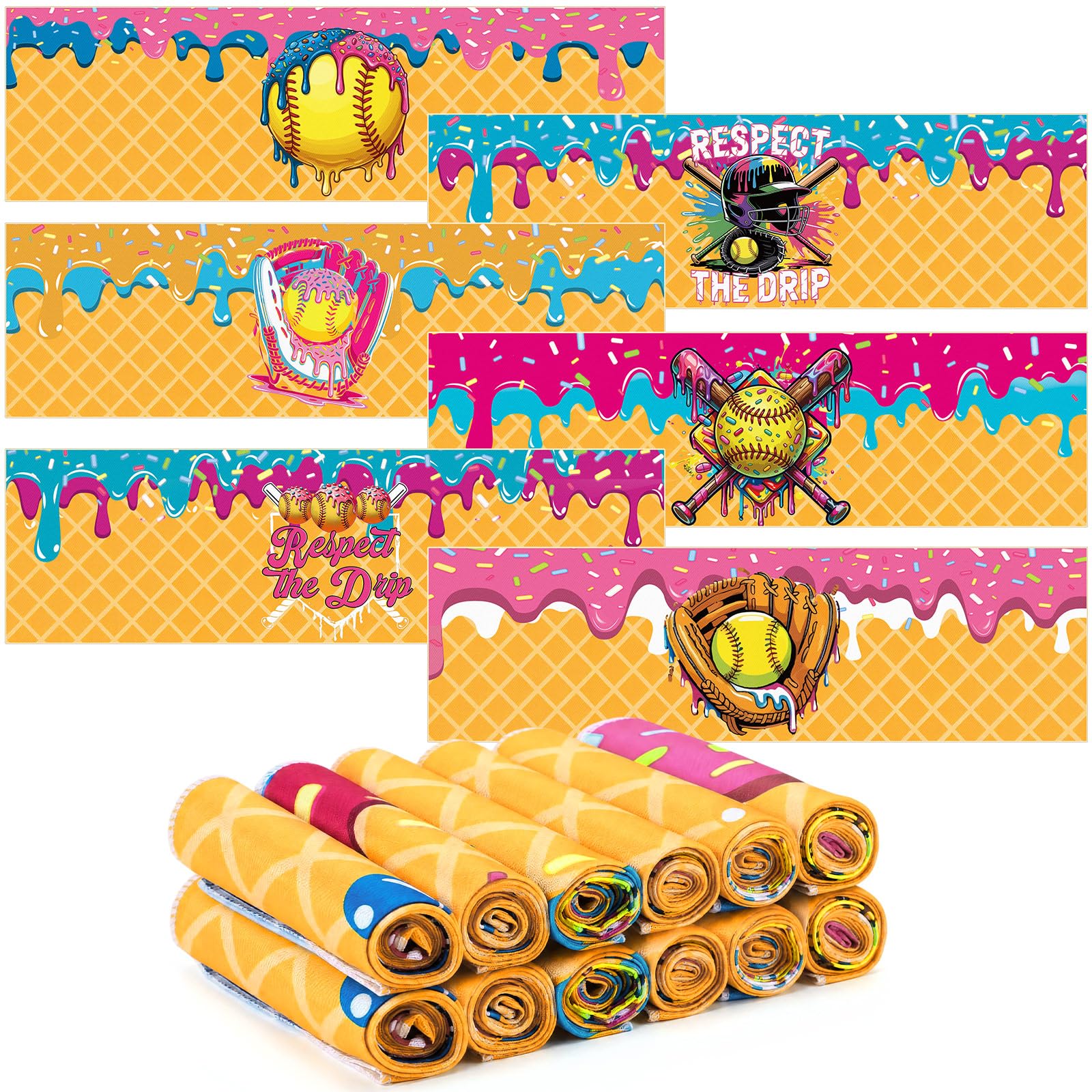 Tegeme 12 Counts Baseball Ice Cream Cooling Towels 40"x12" Sports Breathable Chilly Ice Fast Drying Towel Cool Training Sweat Rag for Coach Sport Party Favors Team Gift