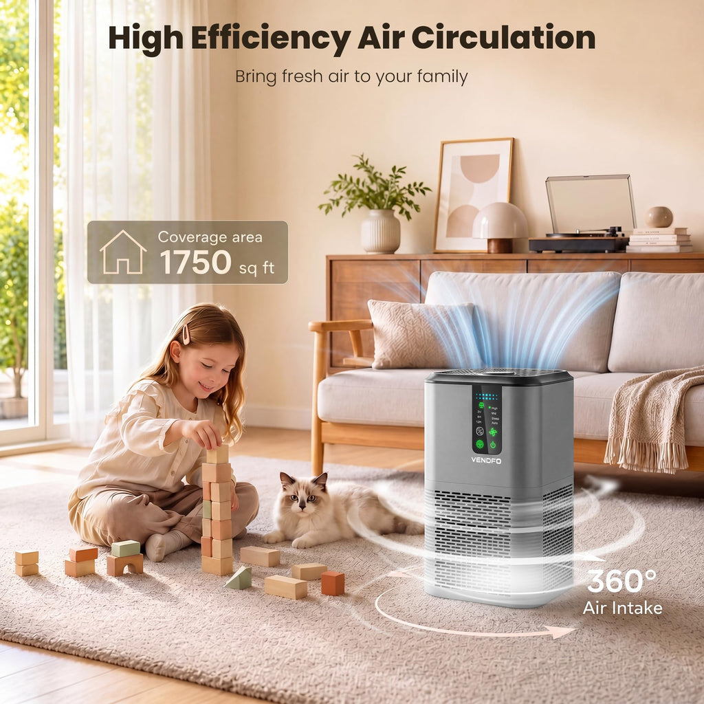 Air Purifiers for Home Large Room Up to 1750ft², Vendfo H13 HEPA Air Purifier for Bedroom with Auto Air Quality Monitor, Air Cleaner with Fragrance for Smoke Dust Pollen Pets Hair Odor, White Black