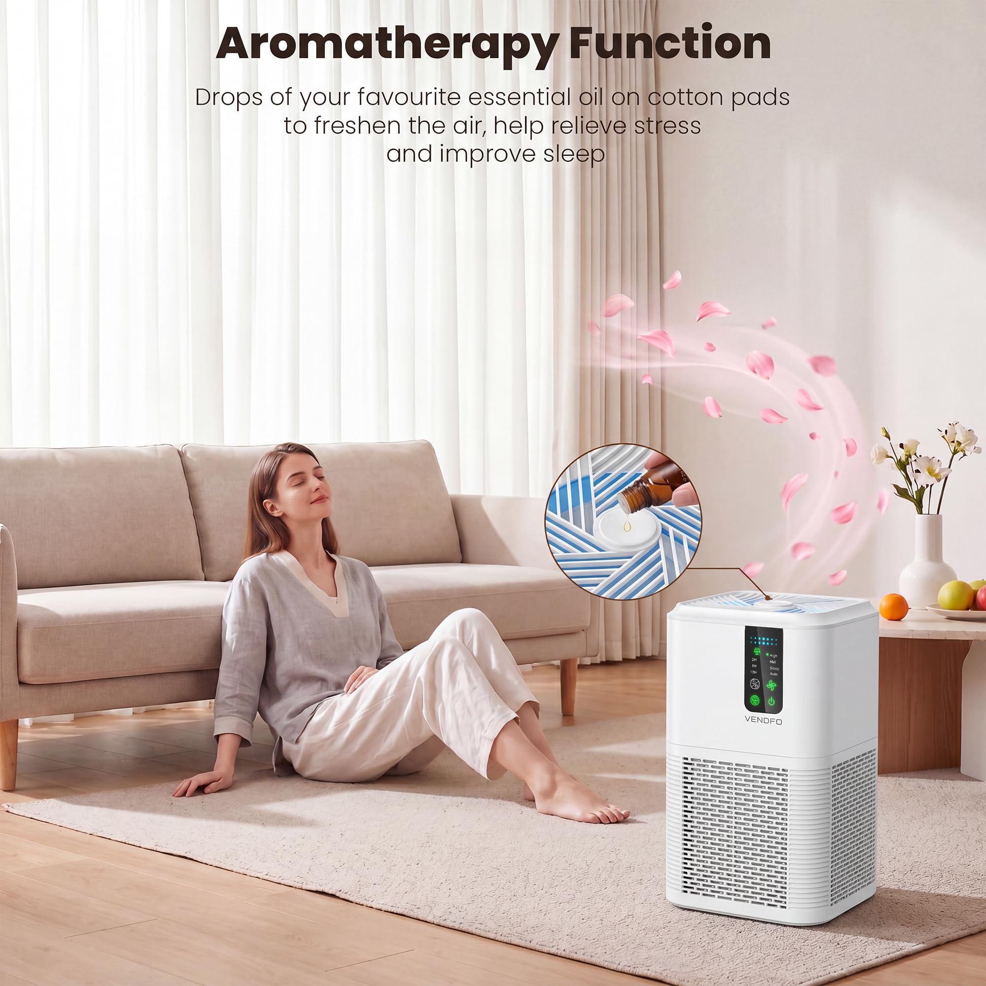 Air Purifiers for Home Large Room Up to 1750ft², Vendfo H13 HEPA Air Purifier for Bedroom with Auto Air Quality Monitor, Air Cleaner with Fragrance for Smoke Dust Pollen Pets Hair Odor, White Black