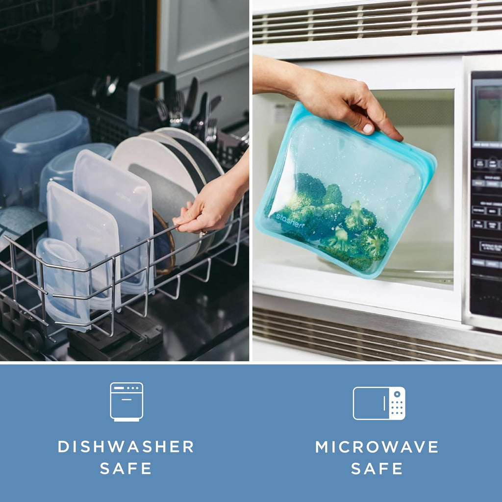 Stasher Silicone Reusable Storage Bag, Stand-Up Mega Bag, Reusable Freezer Bags, Microwave, Dishwasher, Oven Safe, Sous Vide, Premium Lunch Container, Eco Friendly, Food Storage Bags, 104 oz, Aqua | Reusable Food Bag