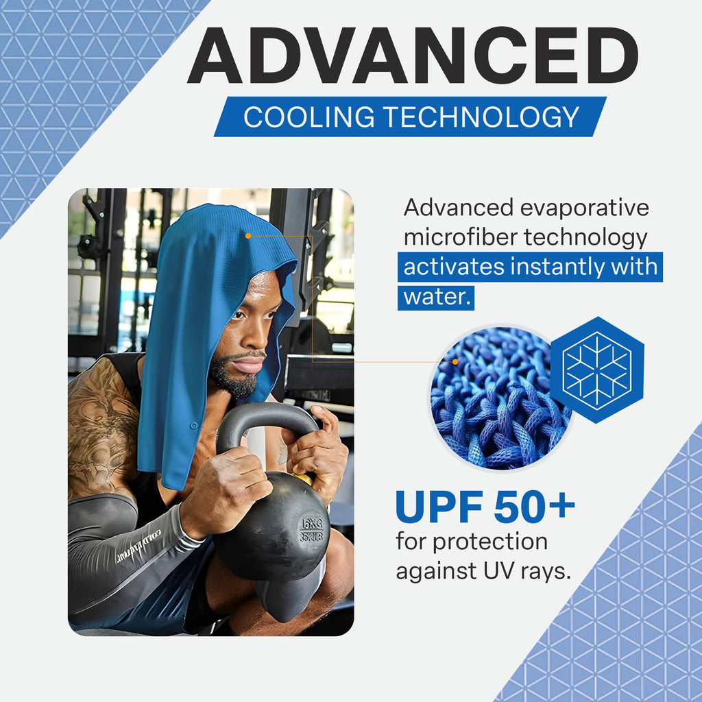 COLD FACTOR Instant Cooling Hoodie Towel – Advanced Chemical-Free Evaporative Cooling Technology – UPF 50+, 2+ Hours Cooling