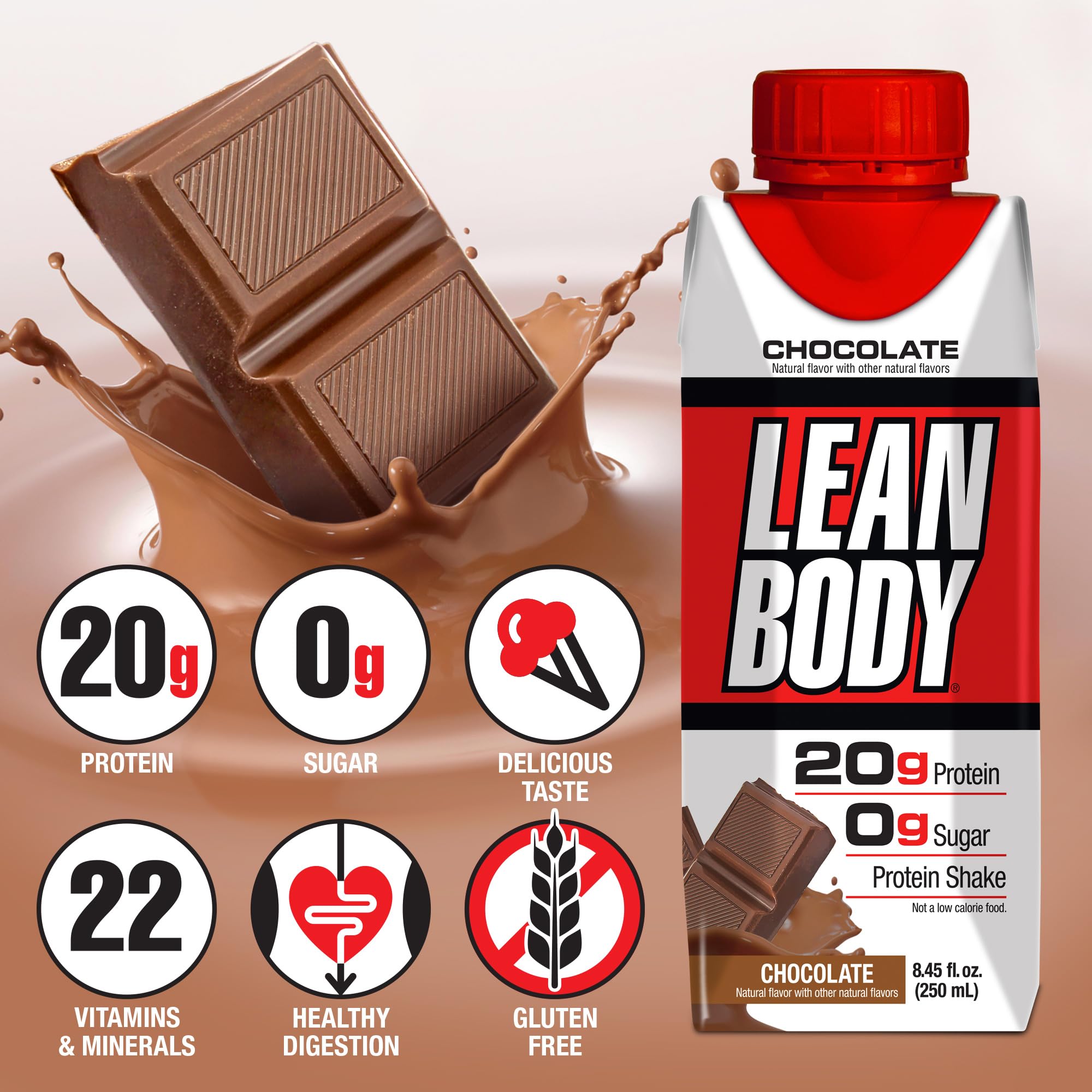 Labrada Lean Body Ready-to-Drink Chocolate Protein Shake, 40g Protein, Whey Blend, 0 Sugar, Gluten Free, 22 Vitamins & Minerals, LABRADA, 17 Fl Oz (Pack of 12)